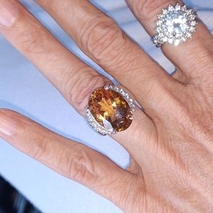 Sterling silver, cham pagne quartz,with white zircon,ring Sz.5